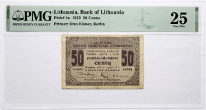 Lithuania 50 Centu 1922 PMG 25 Very Fine