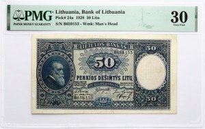 Lithuania 50 Litu 1928 Basanavicius PMG 30 Very Fine
