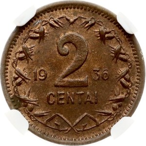 Lithuania 2 Centai 1936 NGC MS 63 RB