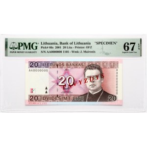 Lithuania 20 Litu 2001 Maironis SPECIMEN PMG 67 Superb Gem Unc EPQ