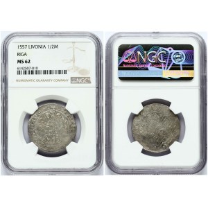 Livonia 1/2 Mark 1557 Riga NGC MS 62 TOP POP