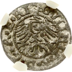 Livonia Schilling 1563 Riga NGC AU 58