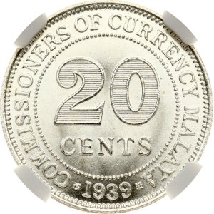 Malaysia Malaya 20 Cents 1939 NGC MS 65