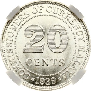 Malaysia Malaya 20 Cents 1939 NGC MS 65