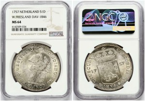 Netherlands West Friesland Silver Ducat 1757 NGC MS 64