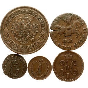 Russia Polushka - 5 Kopecks 1711-1889 Lot of 5 coins