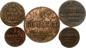 Russia Denga - 5 Kopecks 1737 - 1833 Lot of 5 coins
