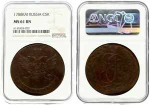 Russia 5 Kopecks 1788 KM (R) NGC MS 61 BN