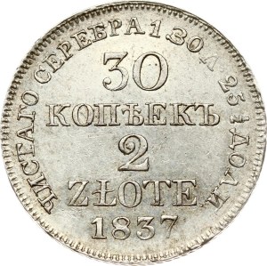 Russian-Polish 30 Kopecks - 2 Zlotych 1837 MW