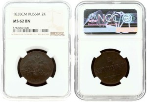 Russia 2 Kopecks 1838 CM NGC MS 62 BN