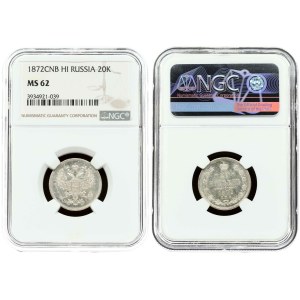 Russia 20 Kopecks 1872 СПБ-HI NGC MS 62