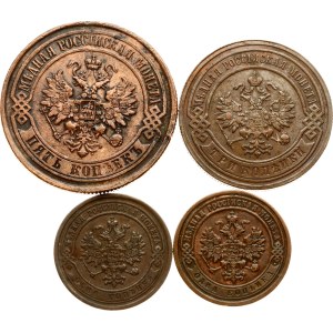 Russia 1 - 5 Kopecks 1874-1893 Lot of 4 coins