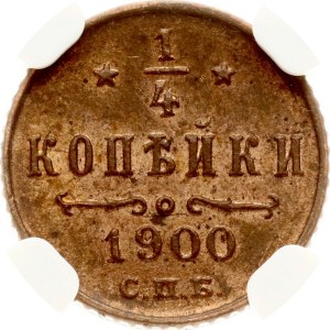 Russia 1/4 Kopeck 1900 СПБ NGC MS 63 RB