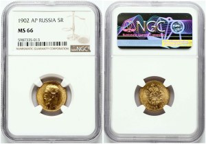 Russia 5 Roubles 1902 (AP) NGC MS 66