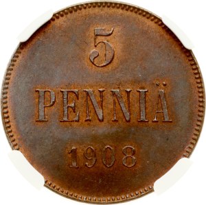 Russia For Finland 5 Pennia 1908 NGC MS 65 BN