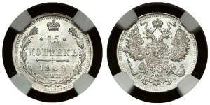 Russia 15 Kopecks 1909 СПБ-ЭБ NGC MS 66