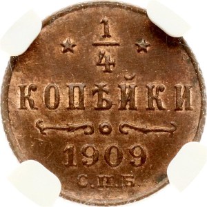Russia 1/4 Kopeck 1909 СПБ NGC MS 64 BN