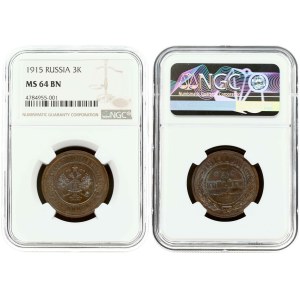 Russia 3 Kopecks 1915 NGC MS 64 BN