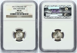 Russia For Finland 25 Pennia 1917 S NGC MS 66