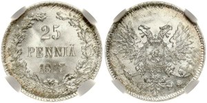 Russia For Finland 25 Pennia 1917 S NGC MS 66