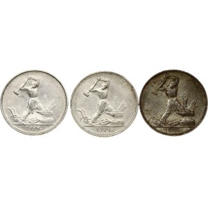 Russia USSR 50 Kopecks 1924 & 1925 (ПЛ & TP) Lot of 3 Coins