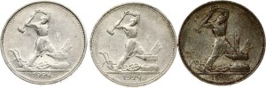 Russia USSR 50 Kopecks 1924 & 1925 (ПЛ & TP) Lot of 3 Coins