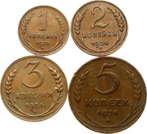 Russia USSR 1 - 5 Kopecks 1924 Lot of 4 coins