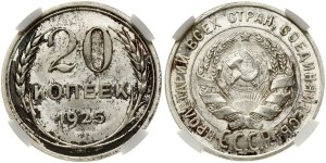 Russia USSR 20 Kopecks 1925 NGC MS 65