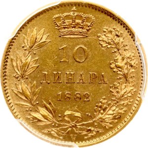 Serbia 10 Dinara 1882 V PCGS AU 58
