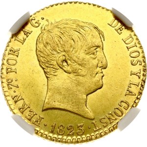 Spain 80 Reales 1823 SRD NGC MS 62 TOP POP