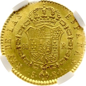 Spain 80 Reales 1823 SRD NGC MS 62 TOP POP