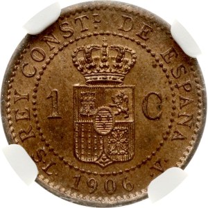 Spain 1 Centimo 1906 S M V NGC MS 65 RB TOP POP