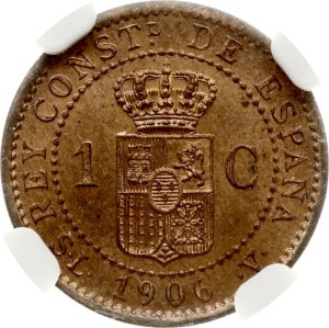 Spain 1 Centimo 1906 S M V NGC MS 65 RB TOP POP