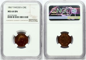 Sweden 1 Ore 1867 NGC MS 64 BN