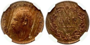 Sweden 1 Ore 1867 NGC MS 64 BN