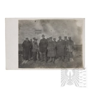 II RP Photograph of Men at the Border Sign of Przasnysz County - Przasnysz State Police