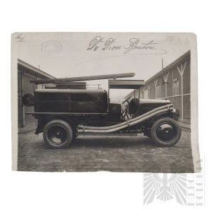 II RP Große Werbefotografie eines Feuerwehrautos - Danzig/Danzig und Stryj