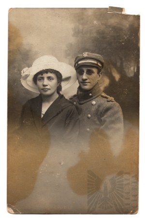 WW1 - Portrait Photograph of Legionary Officer with Wife (Eagle, Buttons, etc. visible)