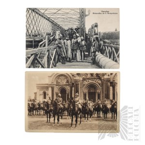 1WW - Postcards German entry into Warsaw (Warschau) Kierbedzia Bridge and St. Alexander Nevsky Cathedral