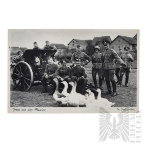Third Reich Postcard with Wehrmacht Soldiers and Geese.