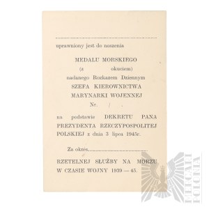 PSZnZ Legitimation of Maritime Medal In Blanco