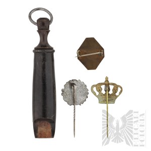 German Empire Military Whistle and 3 Patriotic Pins.