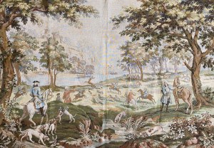 Tapestry with hunting scene in 18th century type, France, 20th century.