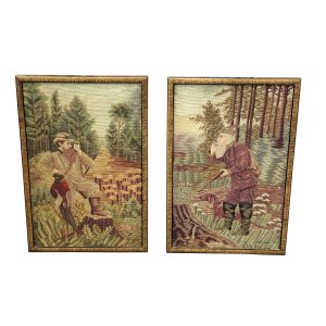 Pair of tapestries with depiction of hunters, 20th century.