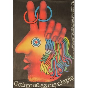 Romuald SOCHA (ur. 1943) – projekt, Plakat do filmu „Goń mnie, aż cię złapię” w reżyserii Roberta Pouretal. 70./80. XX w.