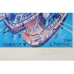 Edward DWURNIK (1943-2018), Gdańsk - inkografia z odręcznym rysunkiem na odwrocie