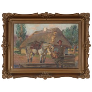 Jerzy KOSSAK (1886-1955), Ułan pojący konia