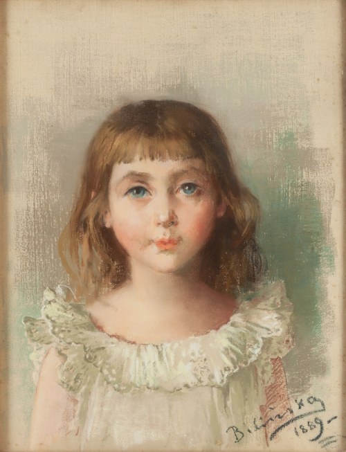 Anna Bilińska-Bohdanowiczowa (1857 Złotopole na Ukrainie - 1893 Złotopole na Ukrainie), Portret dziewczynki w białej sukience, 1889