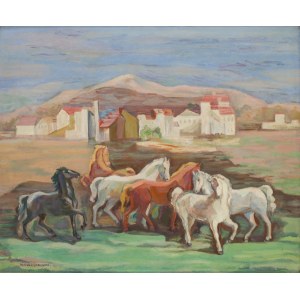 Maria Ewa Łunkiewicz-Rogoyska (1895 Kudryńce na Podolu - 1967 Warszawa), Pejzaż z końmi, 1936