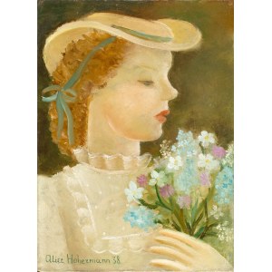 Alicja Hohermann (1902 Warszawa - 1943 Treblinka), Portret dziewczyny z bukietem kwiatów, 1938